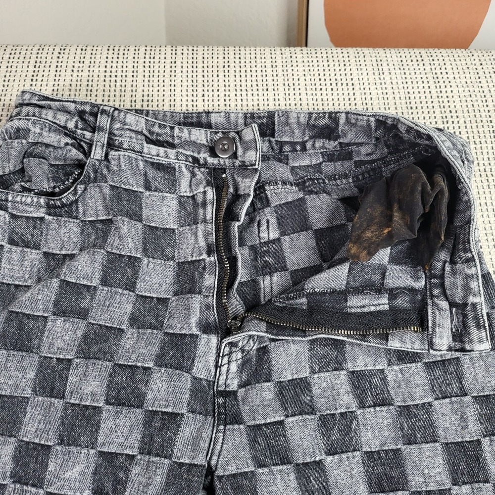 West of Melrose Jeans Womens Small Straight Leg Checkered Distressed Denim Pants